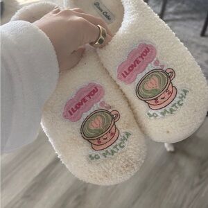 “I love you so matcha” cream slippers